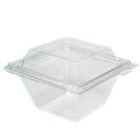 Plastová miska rPET 111x106x71 mm hranatá 250 ml s integrovaným víčkem transparentní Plastová miska rPET 111x106x71 mm hranatá 250 ml s integrovaným víčkem transparentní