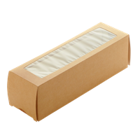 Papírová krabička EKO na makronky 180x55x55 mm hnědá s okénkem ideal pack® Papírová krabička EKO na makronky 180x55x55 mm hnědá s okénkem ideal pack®