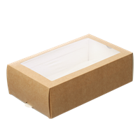 Papírová krabička EKO na makronky 180x110x55 mm hnědá s okénkem ideal pack® Papírová krabička EKO na makronky 180x110x55 mm hnědá s okénkem ideal pack®